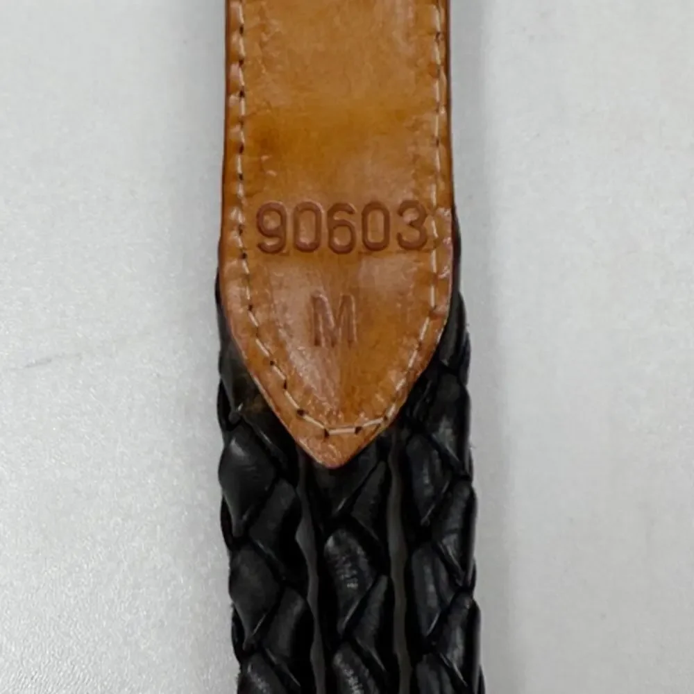 BRIGHTON Braided Woven Leather Belt Black Silver Square Buckle 90603 Womens Sz M